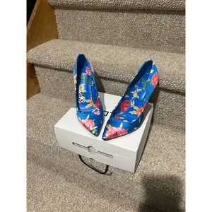 ALDO FLORAL BLUE SATIN CLASSIC PUMPS STILETTO HEELS